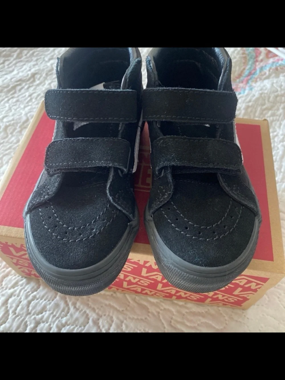 Vans Kids Black High-Top Velcro Sneakers with White Side Stripe